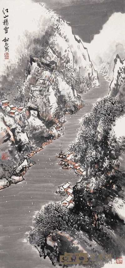 崔松石 山水 立轴 90×42cm
